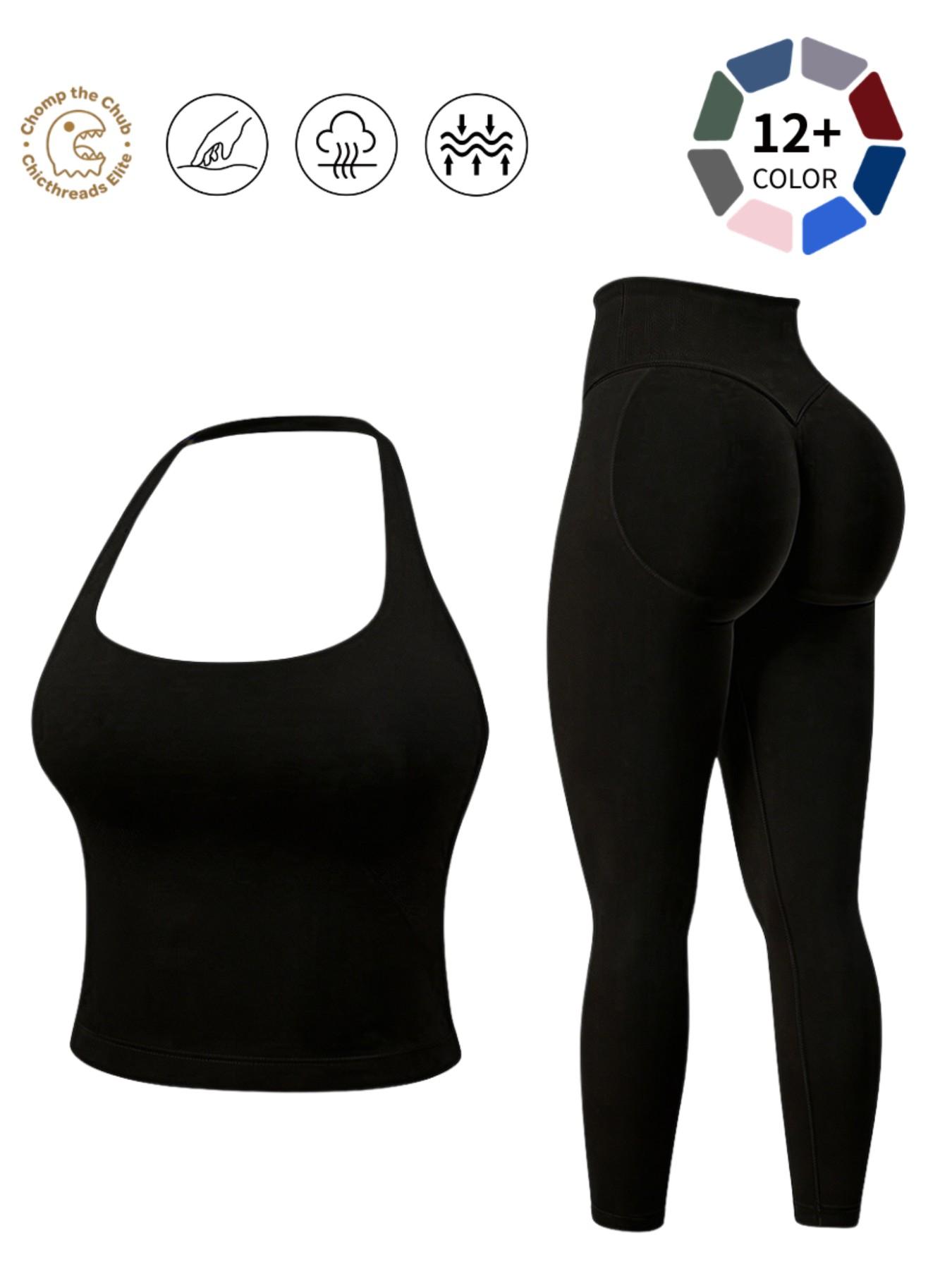 Halter Neck Backless Yoga Set - 12+ Colors, Seamless 2-Piece Workout Outfit with Butt Lifting Leggings, Buttery Soft & Squat-Proof for Gym, Yoga & Everyday Wear, Backless Gym Clothes, Workout Sets, Seamless Sport Clothing