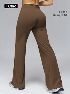 High Waist Flare Leg Yoga Pants, Casual Dance Workout Trousers, Butt Lifting Tight Fit Wide Leggings, European Style High-Waisted Joggers