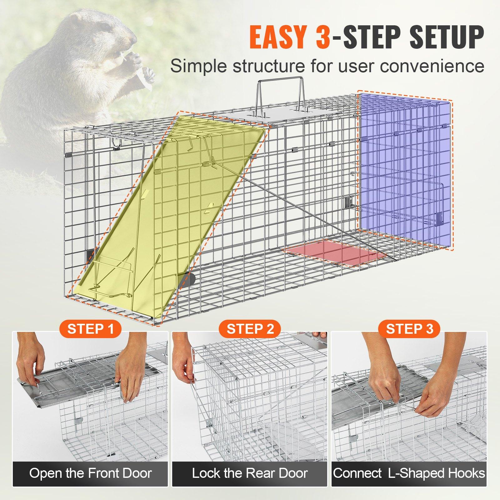 【DealsForYouDays】VEVOR Humane Live Animal Cage Trap, 31x10x12" Galvanized Iron Folding Trap with Handle, for Stray Cats, Raccoons, Groundhogs (Tools & Hardware, Hand Tools Accessory)