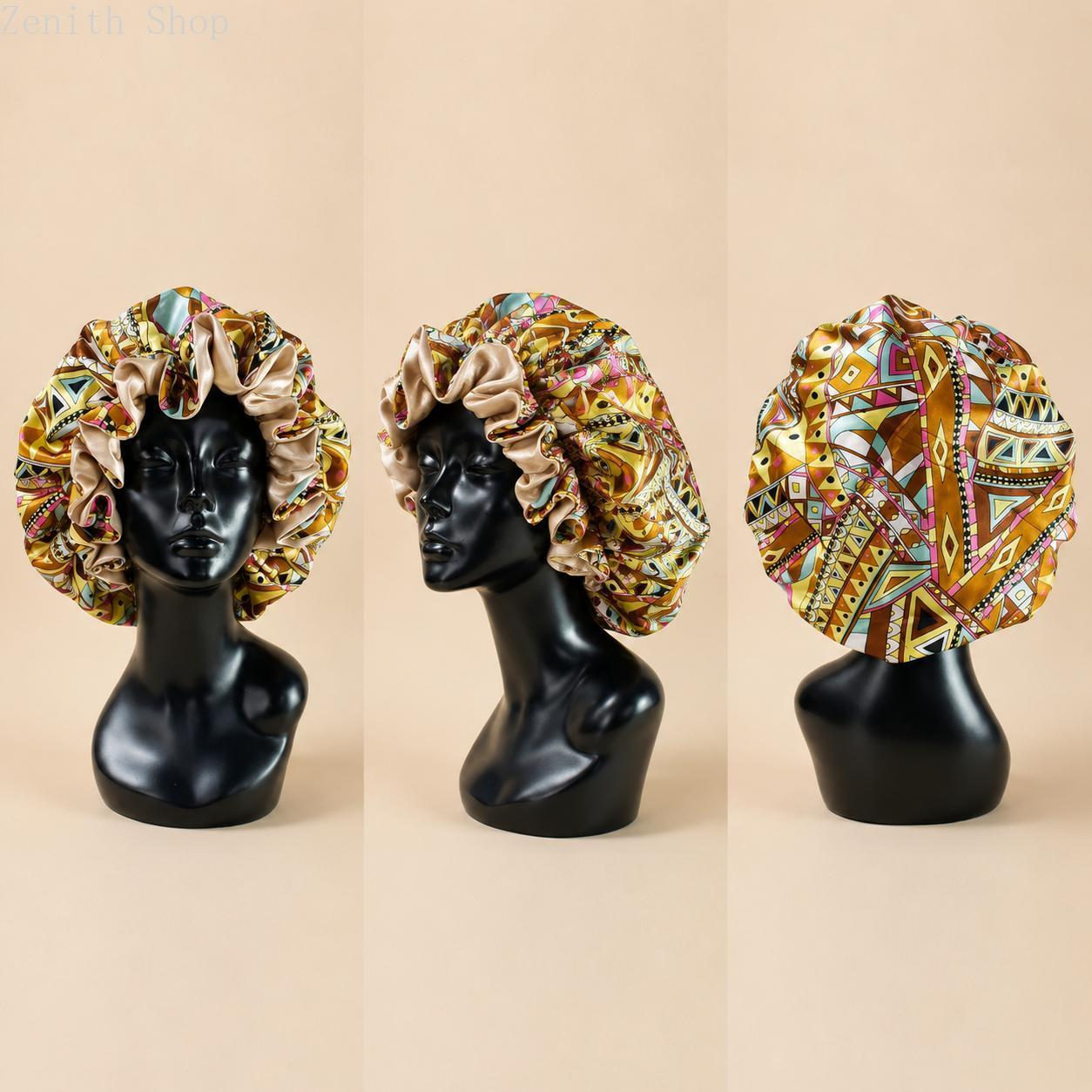 Double‑Layer Floral Print Sleep Bonnet, Lightweight Polyester Hair Protection Cap for Home Travel