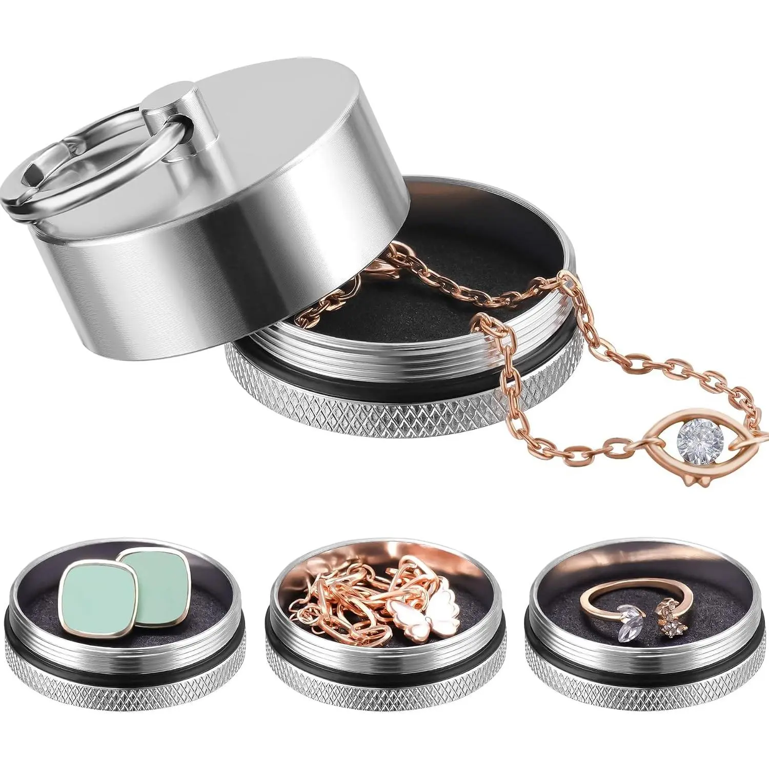 Mini Travel  Case   Box for Rings Earrings |   Seal Keeps  Dry, Press-Open Clasp Attaches to  or Bags for Travel
