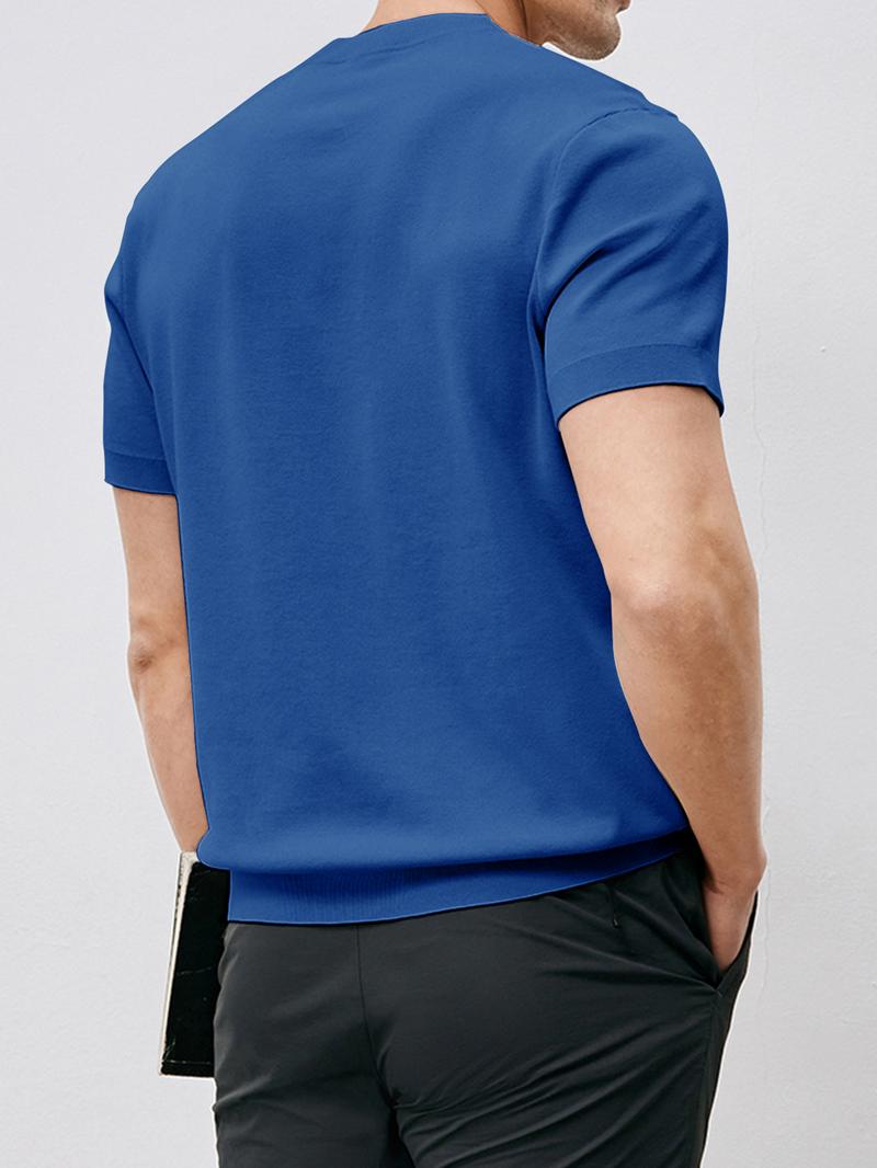 Fioboc Men's Crewneck Knitted T-Shirt Top for Father's Day, Christmas Gifts and Daily Casual, Comfortable, Breathable and Skin-Friendly