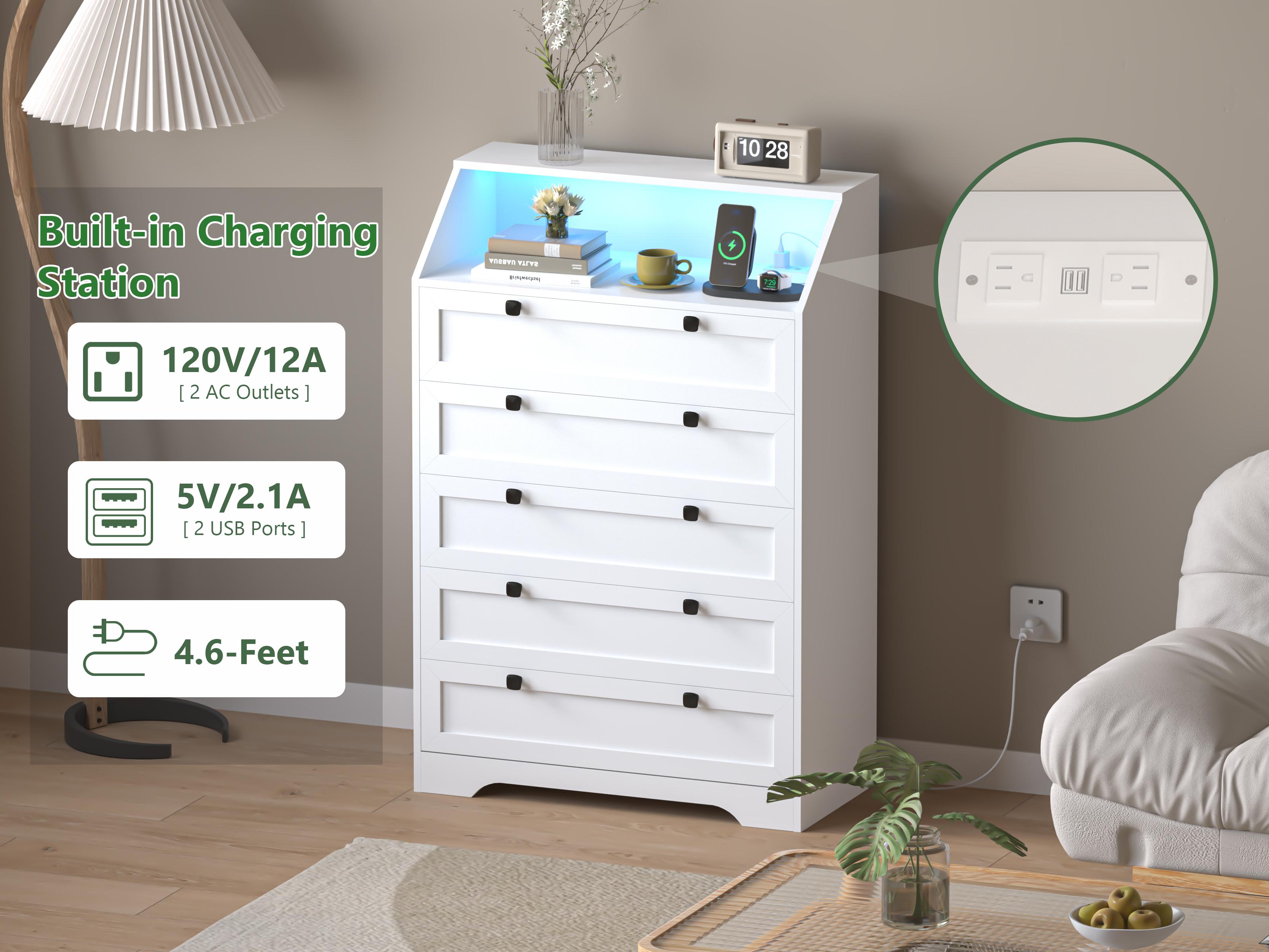 Nightstand with Charging Station,Drawer Dresser with LED Light, Space-Saving Tall Dresser Organizer for Bedroom, Hallway, Closet,Living Room, Furniture Orgaization Nightstand with Charging Station,Drawer Dresser with LED Light, Space-Saving Tall Dresser Organizer for Bedroom, Hallway, Closet,Living Room, Furniture Orgaization