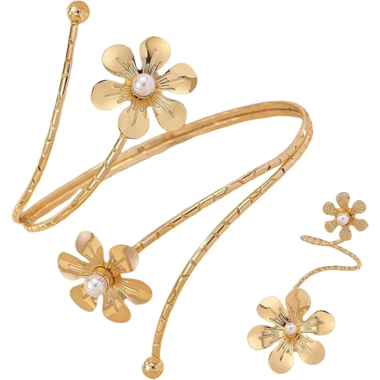 Arm Cuff with Ring, 2 count Open Upper Arm Bracelet and Ring with Rhinestones, Adjustable Metal Armband  Set