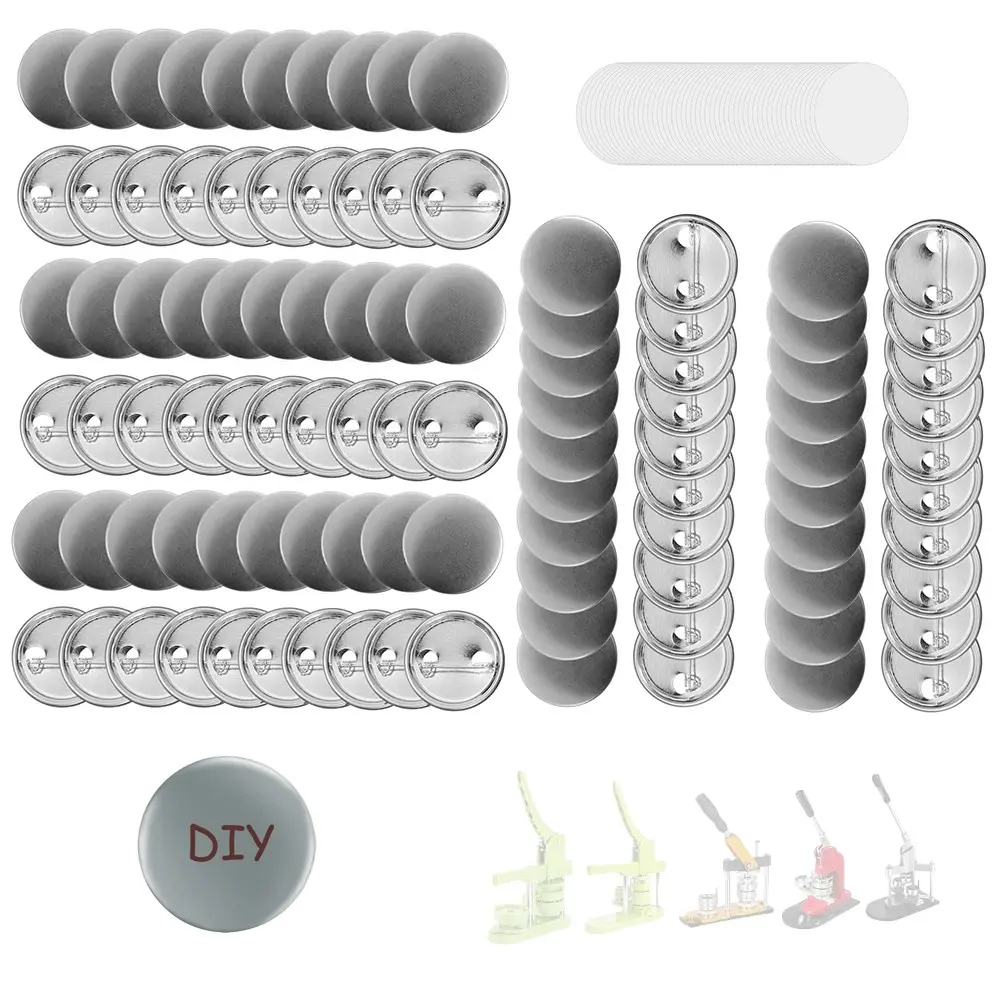 50 Sets Button Maker Supplies, 58mm Button Supplies, Metal Blank Badge Parts, Blank Paper for Buttons Maker Machine, Pin Maker Press, Badge Making Kit