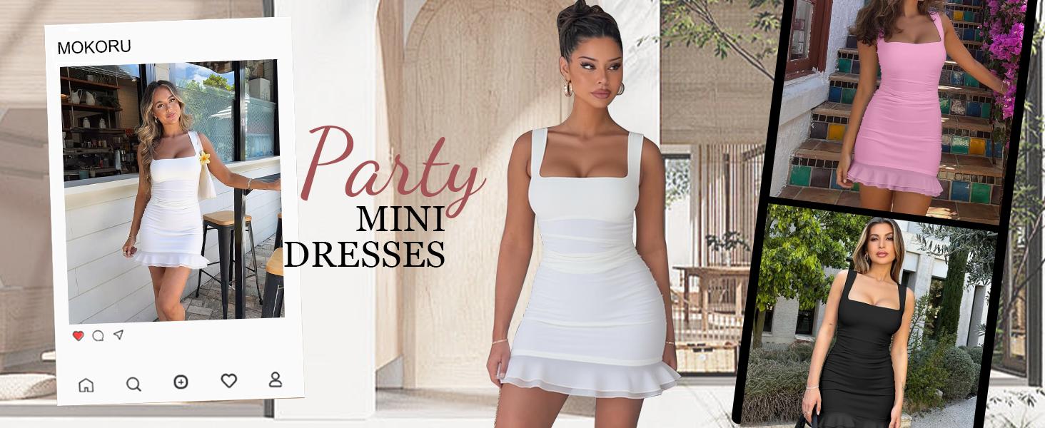 Mokoru Valentine's Day Sexy Bodycon Mini Dress | Spring Date Night Square Neck Ruffle Hem Tank Dress | Elegant Ruched Party Club Dress for Women | Romantic Spring Festival Outfits Mokoru Valentine's Day Sexy Bodycon Mini Dress | Spring Date Night Square Neck Ruffle Hem Tank Dress | Elegant Ruched Party Club Dress for Women | Romantic Spring Festival Outfits