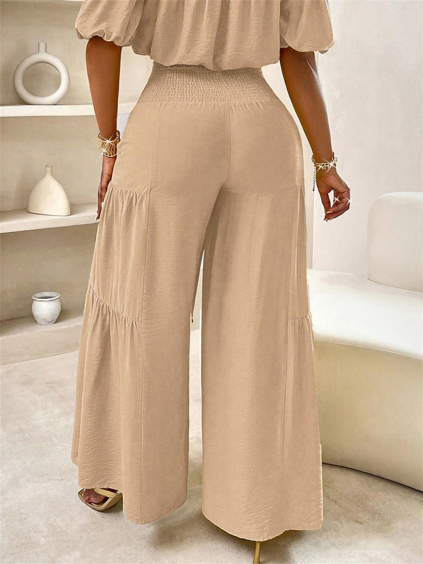 Women's Solid Color Flowy Wide Leg Pants, Casual Fashion Knot Front Trousers for Daily Wear, Ladies Bottoms for Summer