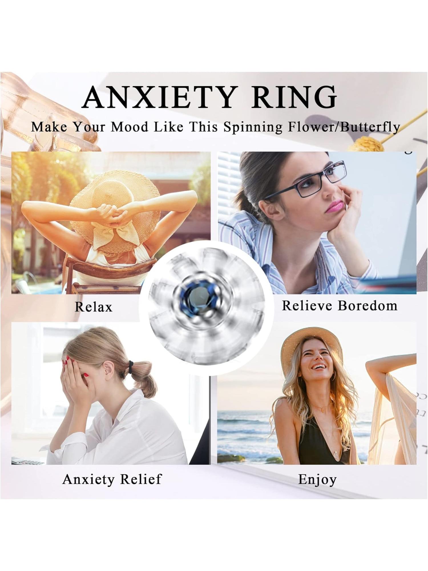 6Pcs Fidget Anxiety Rings for Women Spinner Fidget Rings for Anxiety Adjustable Flower Bead Stress Relief Spinning Stackable Ring Set, Green