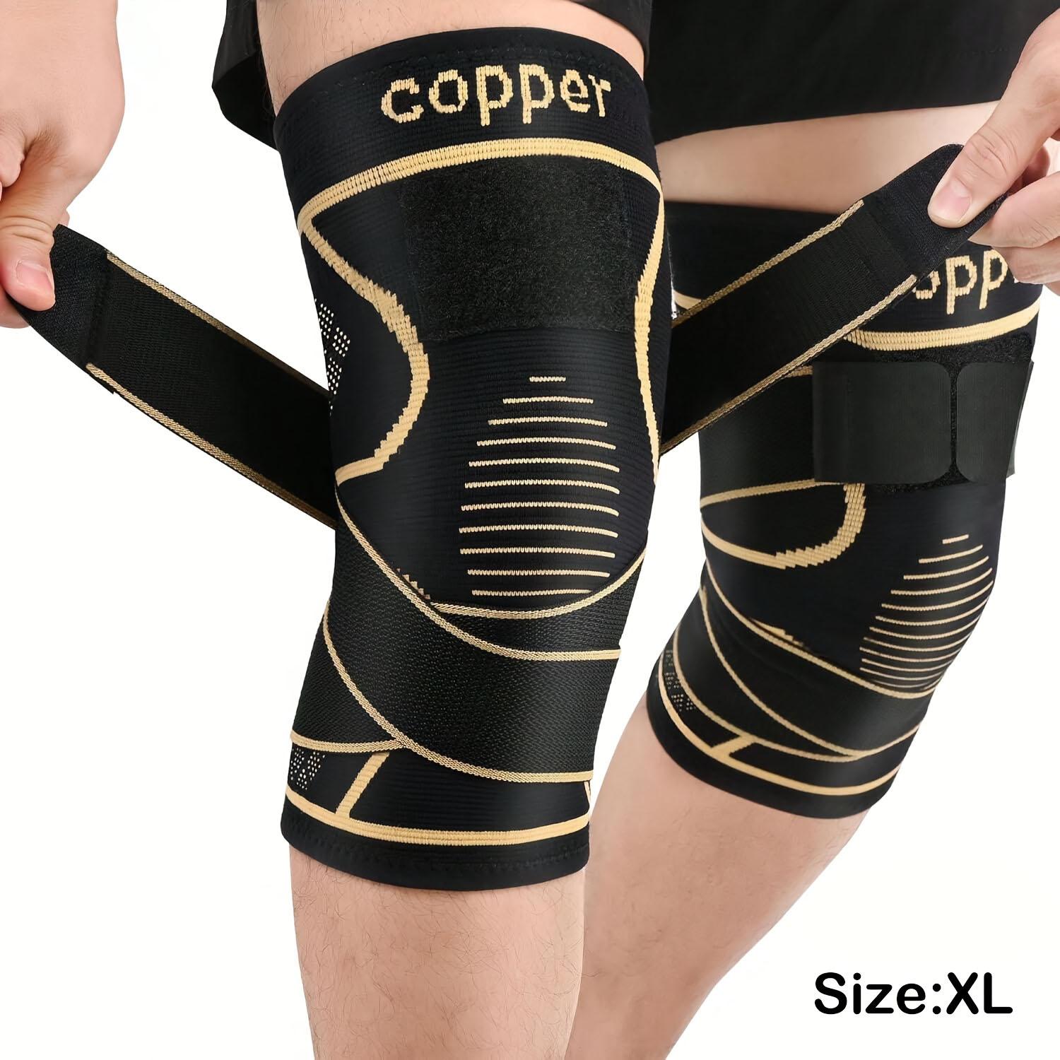 Men's Compression Strap Knee Brace, 2-Pack Copper Alloy Material, Nylon Blend Breathable & Durable, Ideal for Daily Use