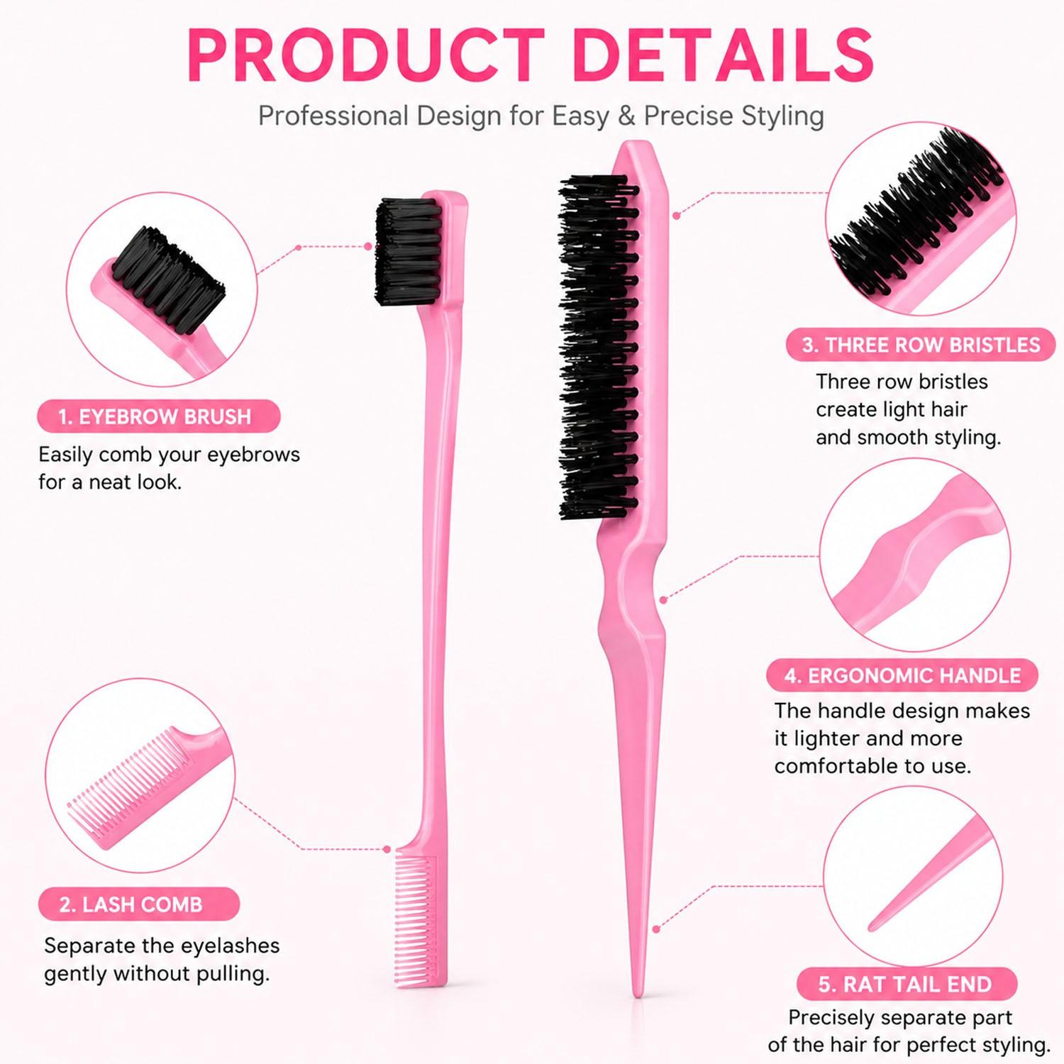 10/11PCS Hair Styling Tools Set with Edge Brush, Rat Tail Comb, Smoothing Brush, Hair Clips & Braiding Loop Tools, Slick Back Hair Styling Kit for Parting, Braiding, Detangling, Ponytails & Daily Hair Care, Salon Hair Accessories for Women & Girls