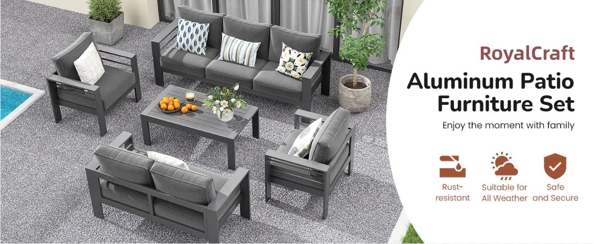 RoyalCraft 4/5 Pieces Outdoor Patio Furniture Set, Metal Patio Sectional Sofa Chair with Coffee Table, Outdoor Conversation Set with Water-Resistant Cushion for Porch, Backyard, Garden RoyalCraft 4/5 Pieces Outdoor Patio Furniture Set, Metal Patio Sectional Sofa Chair with Coffee Table, Outdoor Conversation Set with Water-Resistant Cushion for Porch, Backyard, Garden
