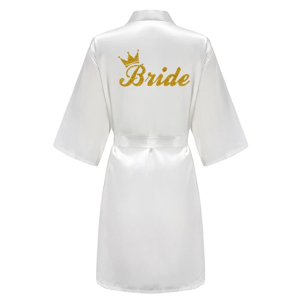 Team Bride Satin Kimono Lounge Robe, Royal Blue Bridesmaid Bathrobe with White Letters, Wedding Party Stress Relief Loungewear