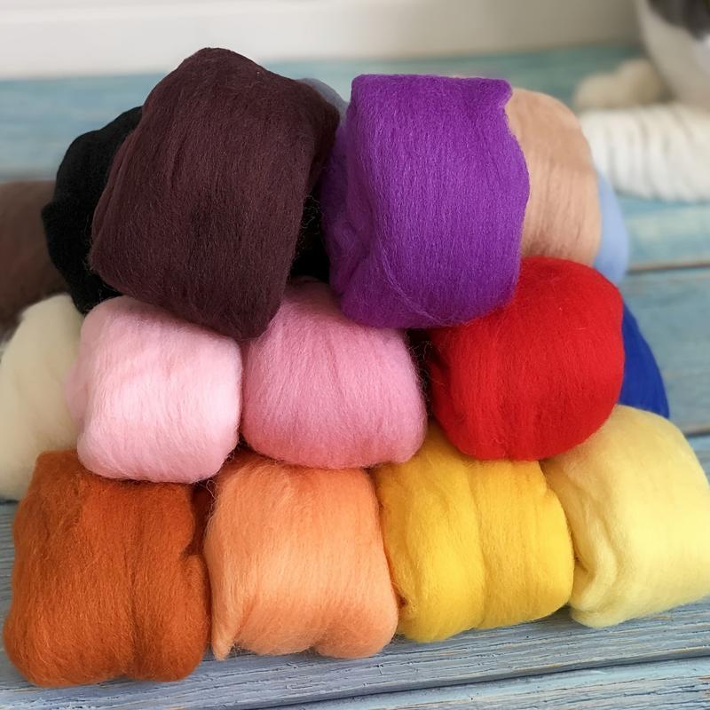 54 Piece Wool Felt Kit + Tools, Beginner Needle Felting Set, Includes Animal Tool Instructions, DIY Craft Supplies, DIY Handmade Craft