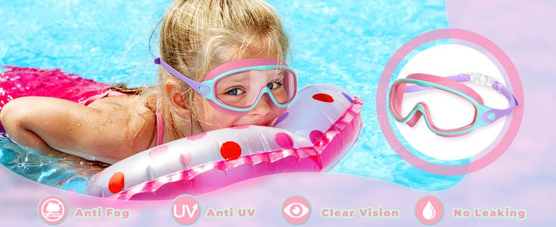 MERSUN 2 Pack Kids Swim Goggles for 3-15 UV Protection Anti-Fog High Definition Waterproof Adjustable Goggles for Boys and Girls - Safety anti-uv swimming goggles swim glass anti-fog swimming goggles Swimminggoggles Nose Clip