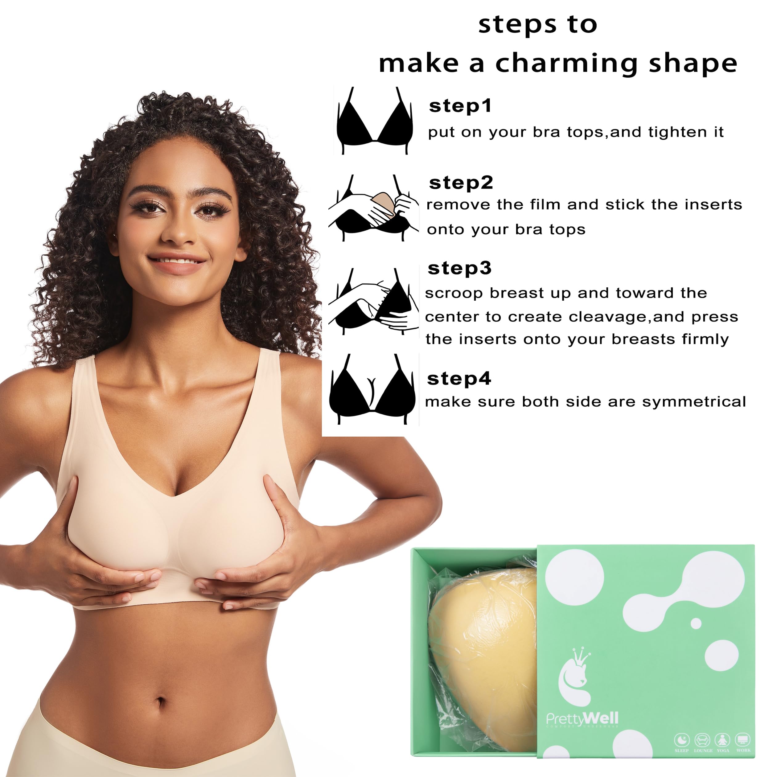 Wireless Bra Strap Design, Sticky Inserts for Instant Lift & Enhancement, Washable Reusable Clothing Enhancer, Hand Wash Only, Accessory, Sticky Bra Pads