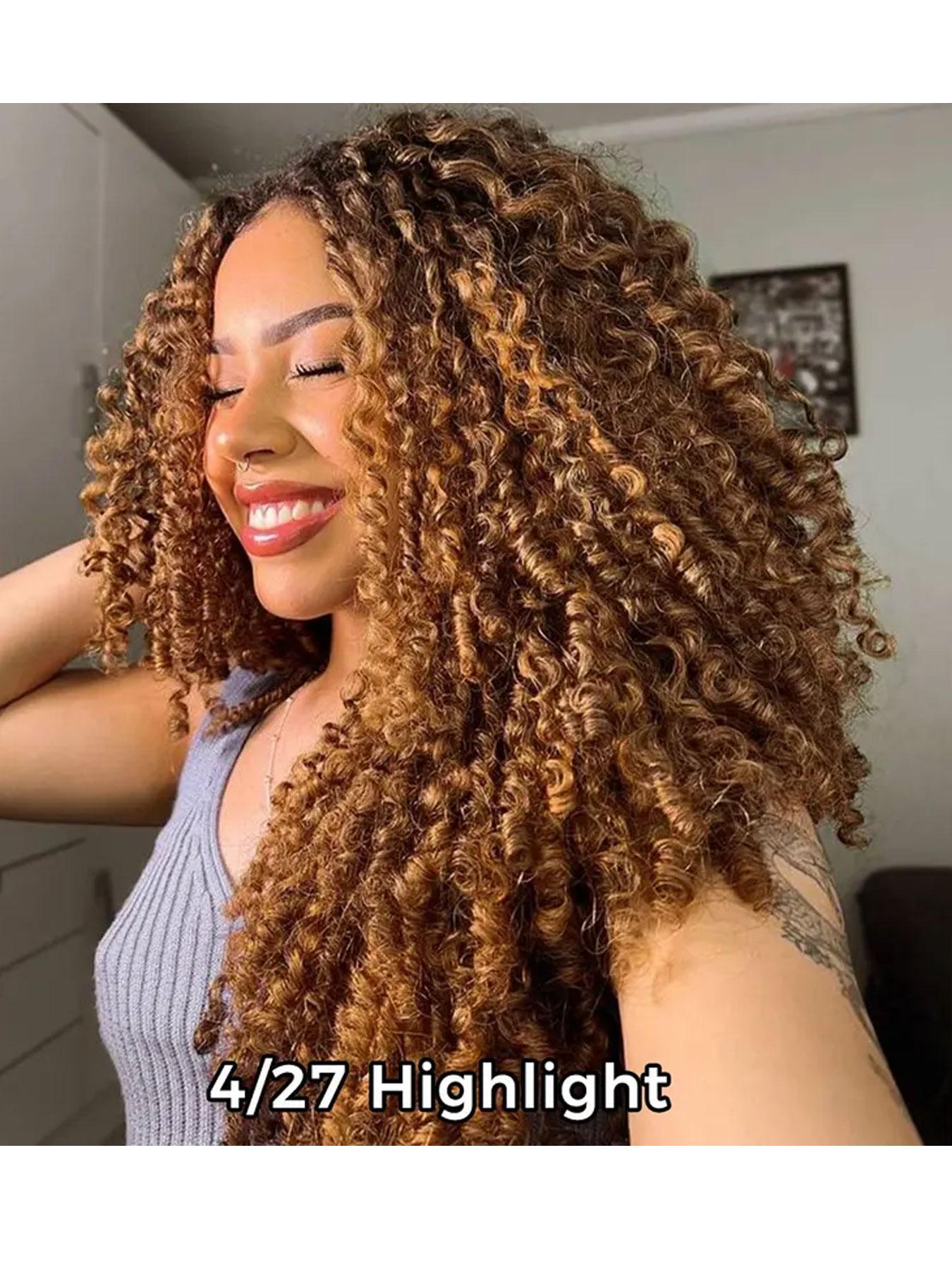 Highlight Burmese Curly Lace Frontal Human Hair Half Wig 4/27 Brazilian Pixie Curls Human Hair Wig For Women