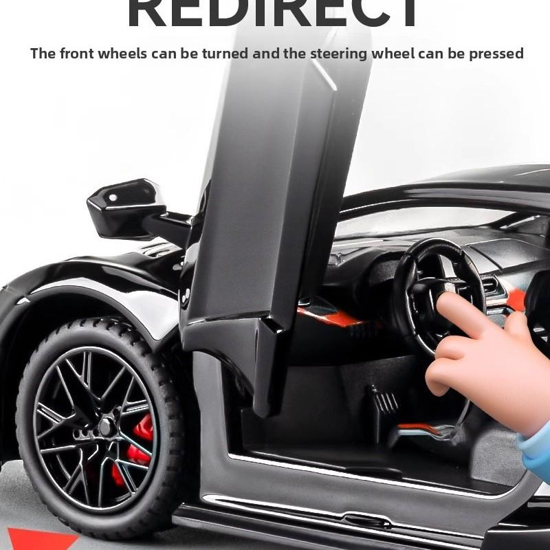 Alloy Sports Car Model, Scale Model Car, Collector Model Car, Manual Scissor Door, Smoke Effect, Sound Light, Adjustable Rear Wing, Shock Absorption, Gift Box