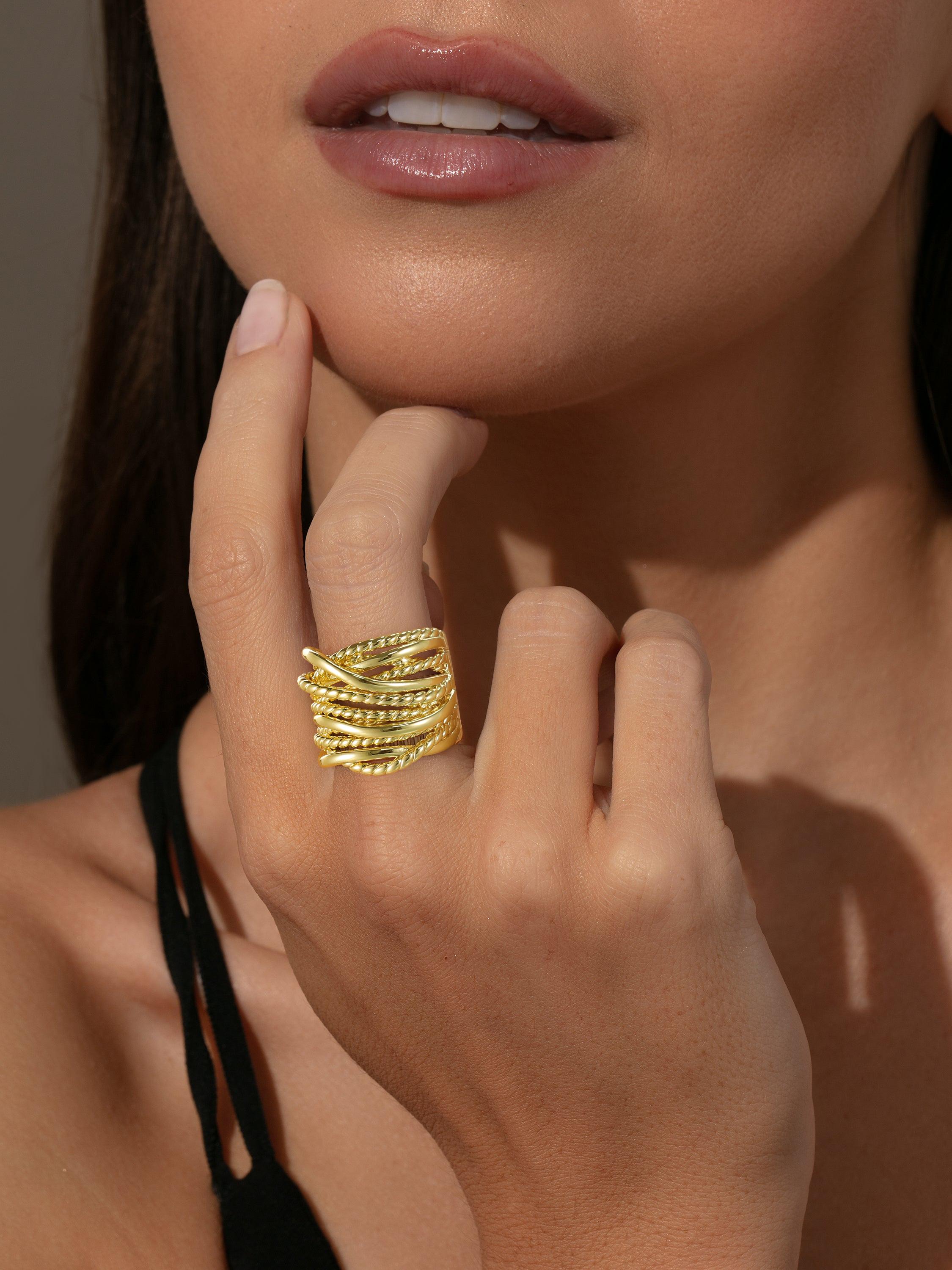 Intertwined Metallic Band Ring - Textured Statement Jewelry for Women