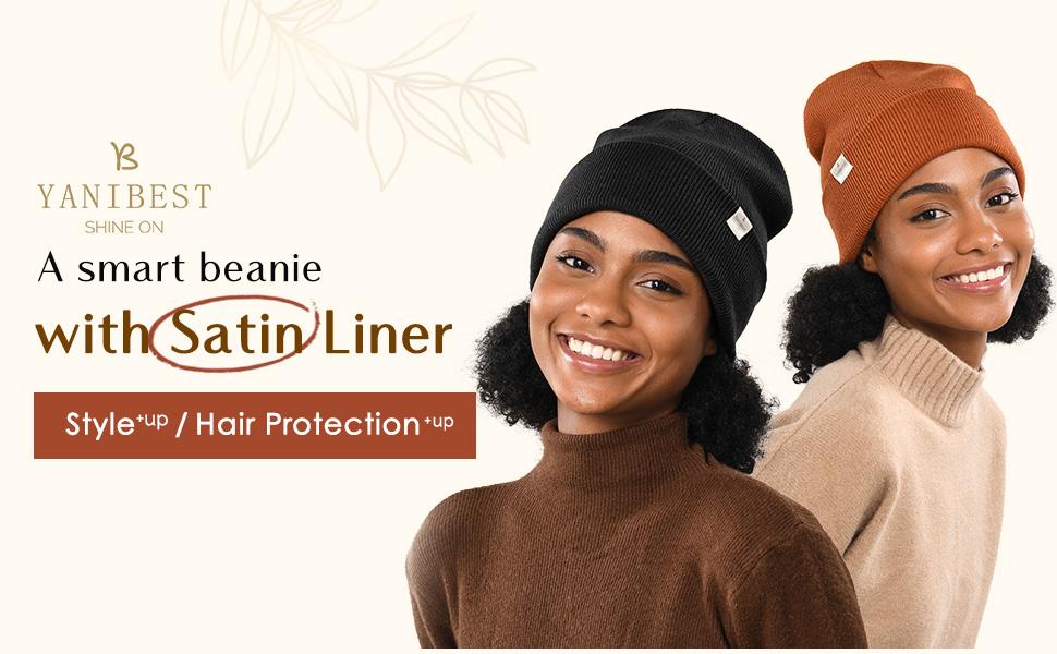 YANIBEST Satin Lined Beanie for Women Reduce Frizz Winter Hats for Women Men Silk Lining Soft Slouchy Warm Cuffed Less Static TikTokShopBlackFriday