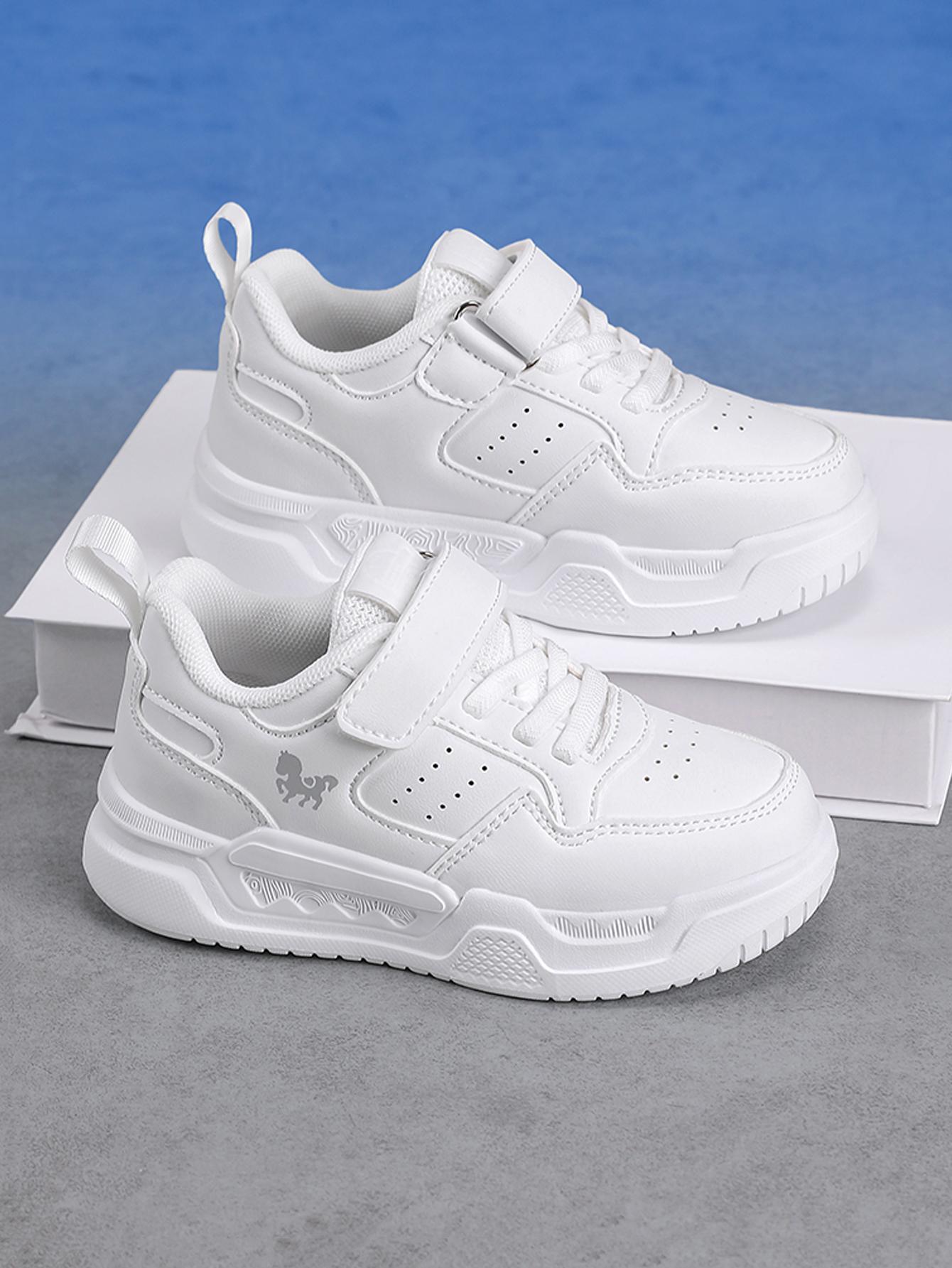 Fashionable Adjustable Low-Top Sneakers, Comfortable Lightweight Sports Shoes for Kids, PU Leather School Running Shoes, Trendy Trainers