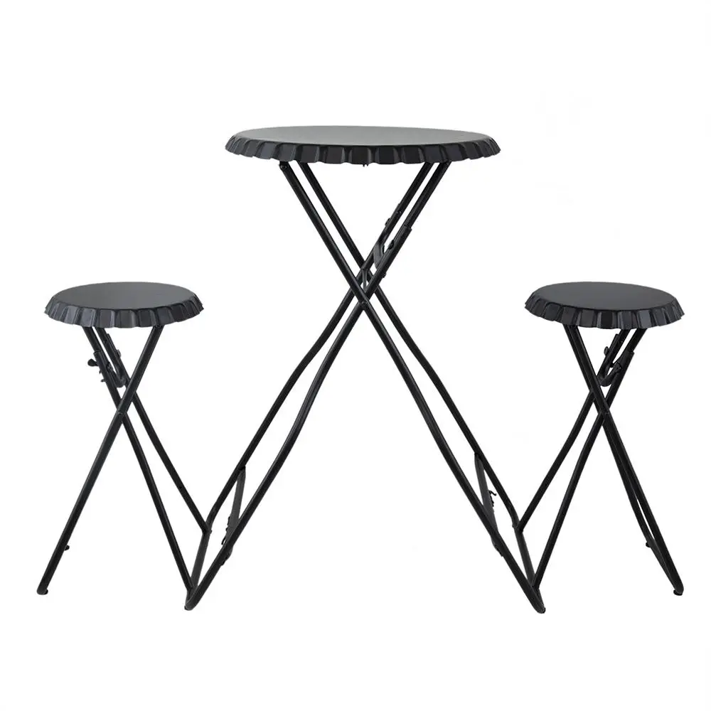 Industrial Black Iron Side Table and Two Seats Set, Foldable Space-Saving Accent Table with 3-Tier Display Stand, 57.5 x 23.6 x 39.8 Inches