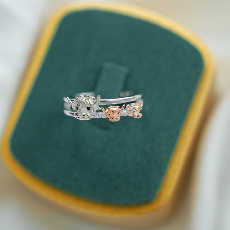 Personalized Three Cows Highland Cattle Ring 925 Sterling Silver Personalized Ring Gift for Women Girls with Gift Card