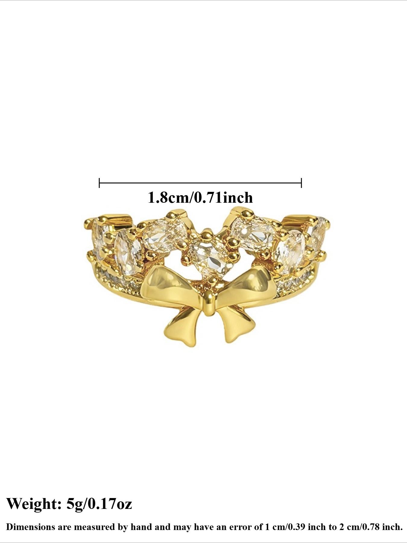 Sweet Trendy Copper Zircon Bow Open Ring, Simple Fashion Women's Elegance Daily Commute Versatile Party Vacation Ring