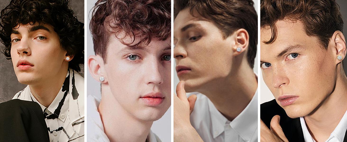 HELLOICE [Unisex] Moissanite Stud Round Cut Snowflake Earrings 0.3ct/1ct/2ct Synthetic Moissanite VVS1 D Color Jewelry Gift for Women and Men