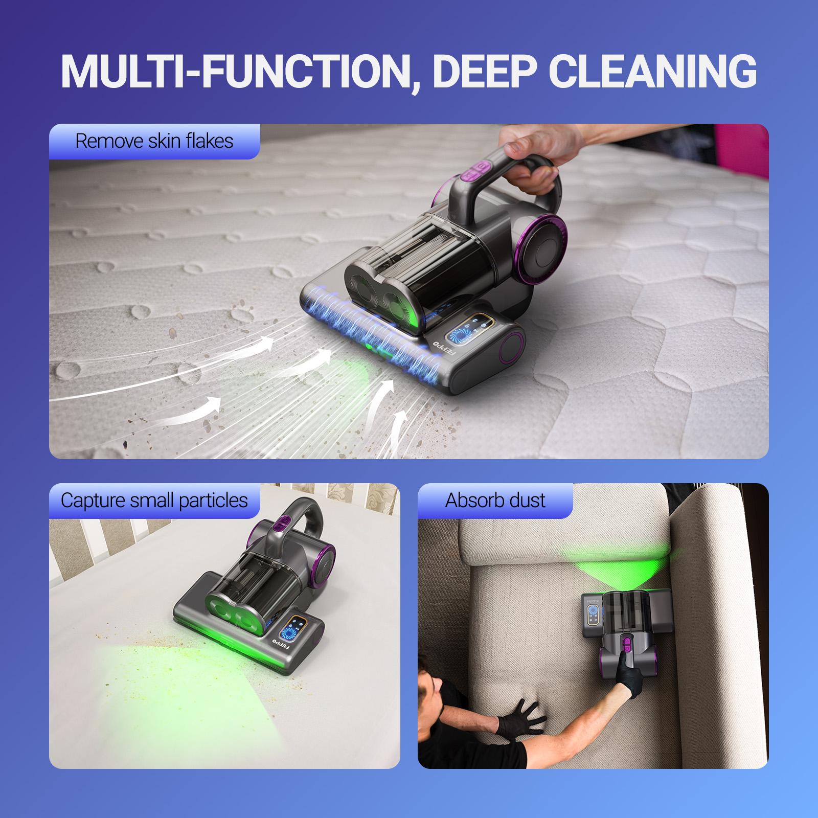 FEPPO Mattress Vacuum Cleaner with UV-C light,for Dust Mites Removal,  Bed Vacuum with Powerful Suction for Deep Cleaning of Beds, Sofas, and Upholstered Furniture