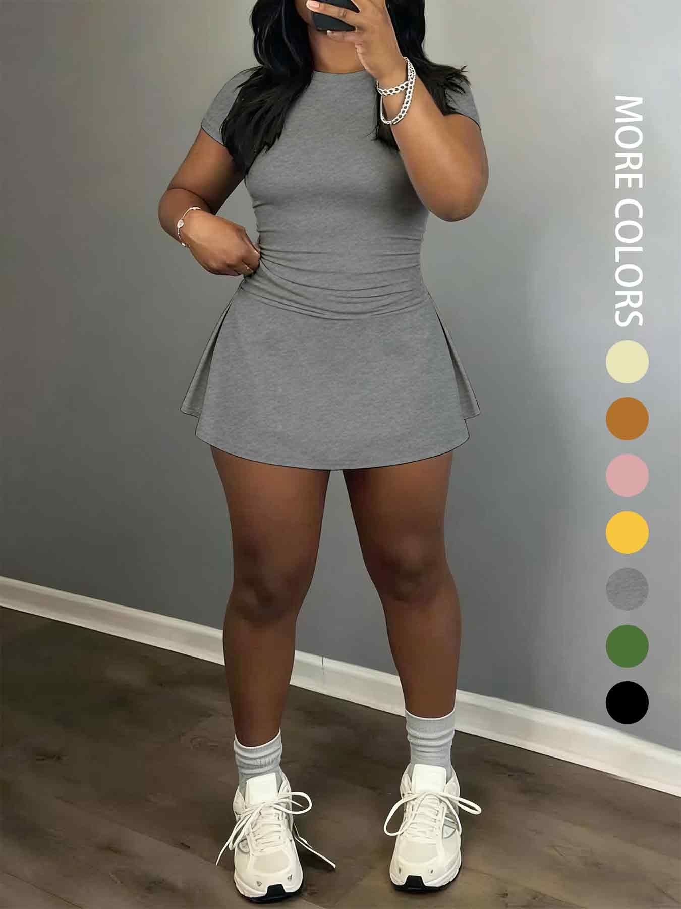 Women's Short Sleeve Casual Sporty Set, 2-Piece Women's Fashionable Daily Wear & Active Lifestyle Clothing, Stretchy Suit Set, Yoga Gym Outfits Women's Short Sleeve Casual Sporty Set, 2-Piece Women's Fashionable Daily Wear & Active Lifestyle Clothing, Stretchy Suit Set, Yoga Gym Outfits