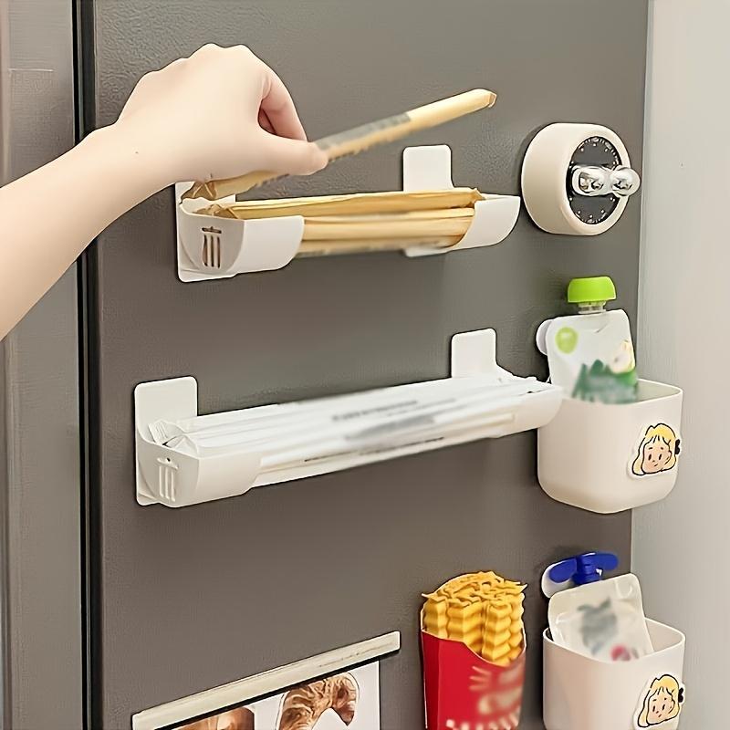 2/4/6pcs of Adjustable White No-Drill Kitchen Storage Racks - Multifunctional Plastic Storage Boxes, Suitable for Cling Film, Garbage Bags, Etc. - Space-Saving Side Shelves for Cabinets And Refrigerators