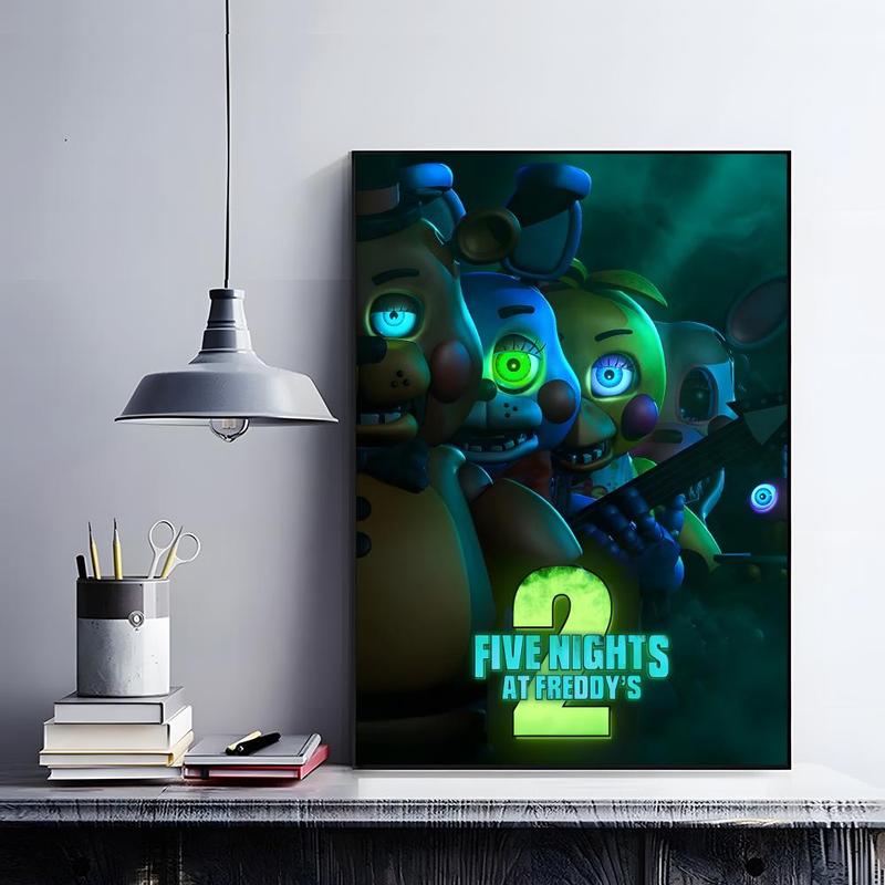Iconic Horror Survival Game Franchise F-Five Nights at Freddy's Poster HD self-adhesive fade-proof waterproof wrinkle-resistant poster stickers Wall Art suitable for living room bedroom dormitory cafe bar background decoration wallpaper and gifts