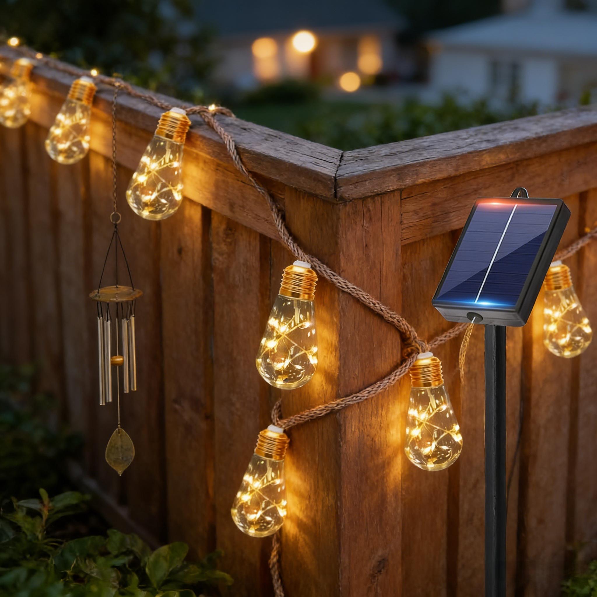 Solar Fence Decoration String Lights, Outdoor Fairy Light Strings, 10/20 Bulbs, 8 Modes, Auto On/off at Dusk/dawn, Garden, Wedding, Party