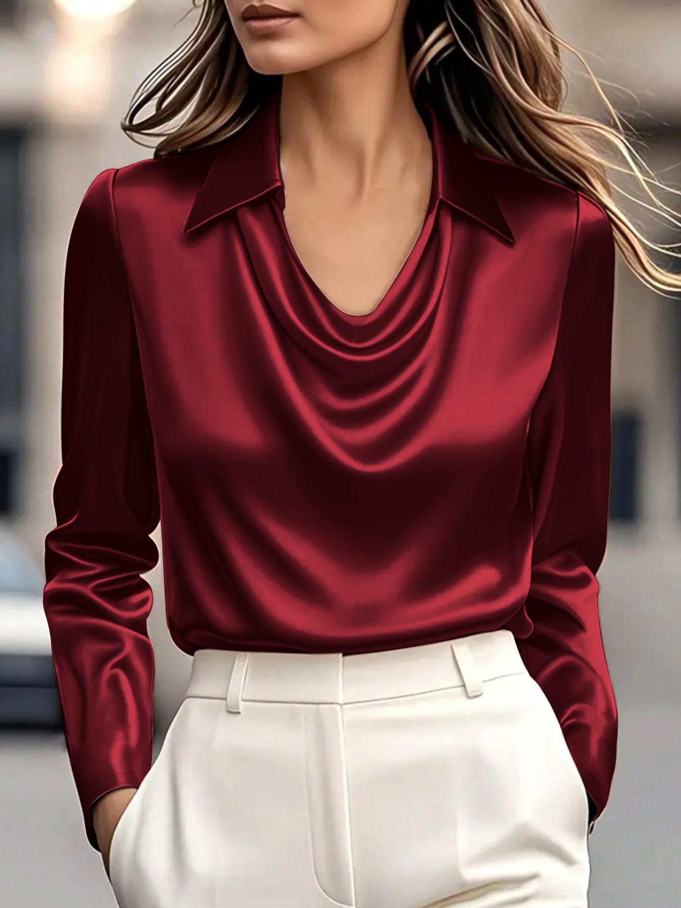 Women's Minimalist Fashion Solid Long Sleeve Shirt Blouse, Casual Chic Tops for Everyday Wear, Perfect Addition to Your Wardrobe