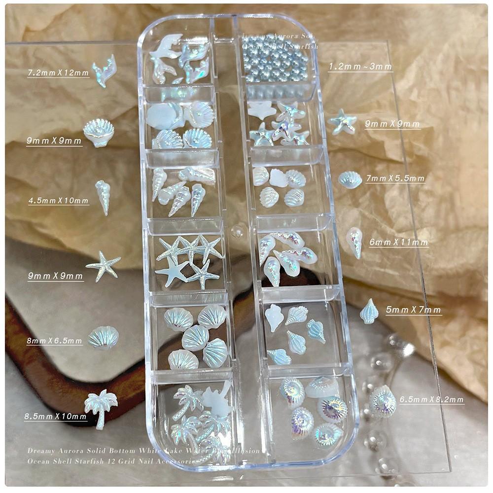 Light Blue Nail Charm Set - Pearl Starfish Shell Nail Pressing DIY Accessory Kit, Ocean Mermaid Style Acrylic Fake Tips, Perfect for Halloween, Christmas, New Year Party Nail Decoration