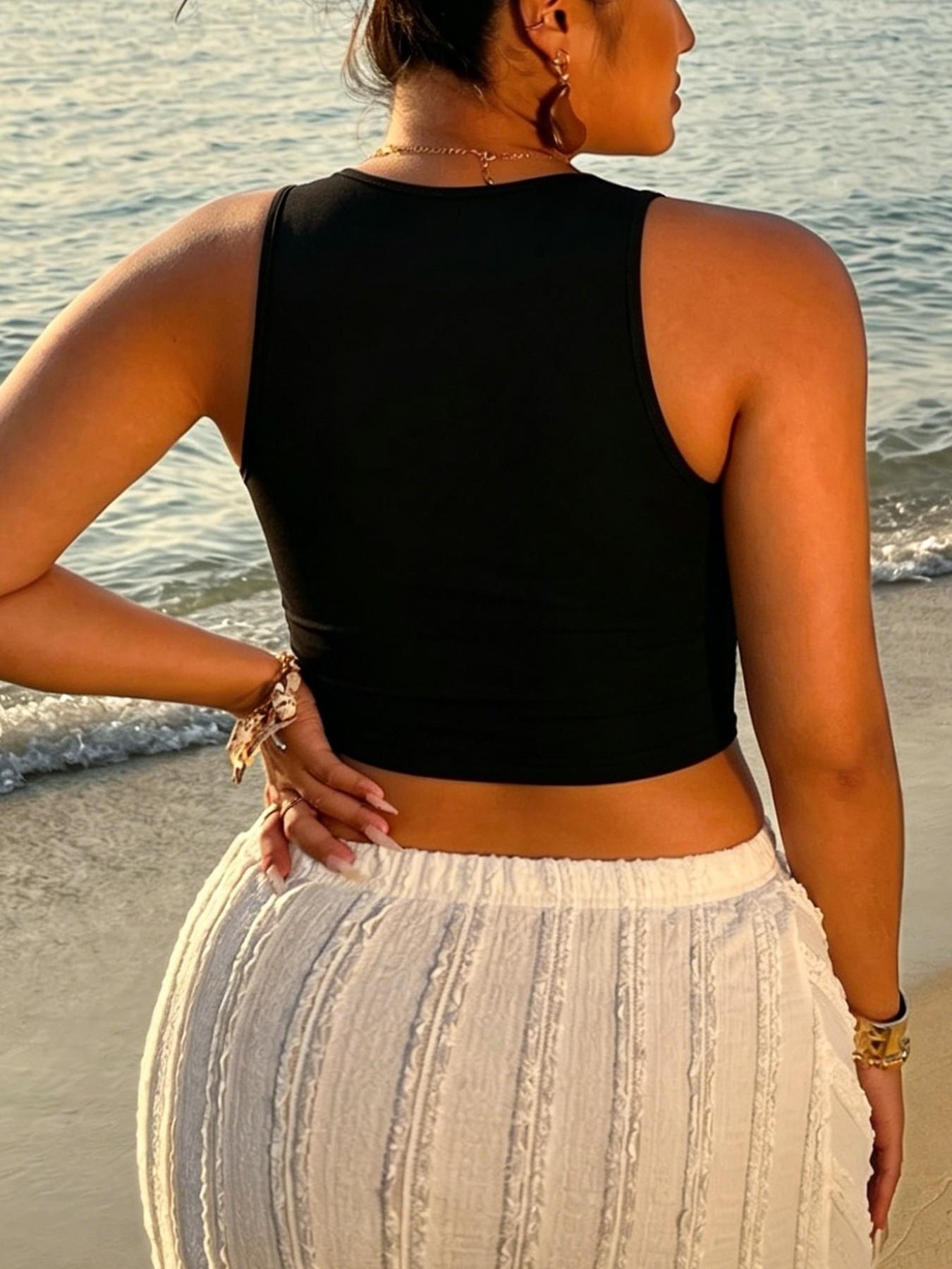 Women's Y2K Peach Print Short Sleeveless Top, Vintage Street Style, Fitted H-Type, Casual All-Season, Perfect for Summer