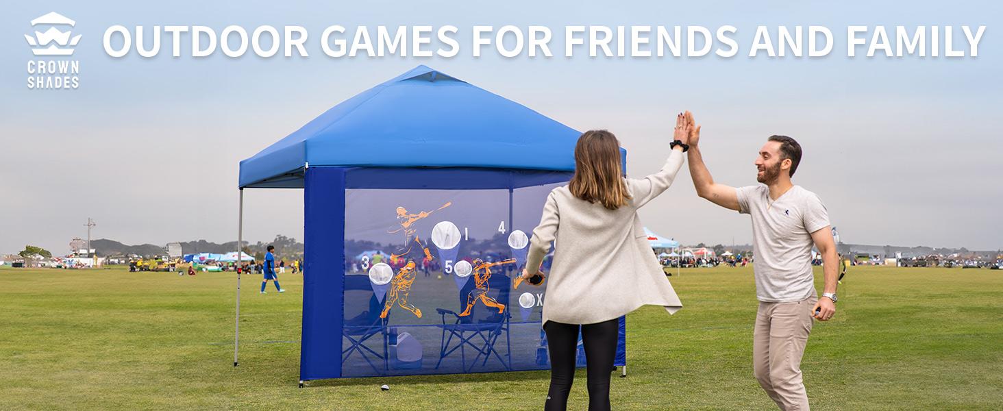 CROWN SHADES Toss Game Netting with 2 Balls - Outdoor Games for Kids, Adults and Family - Easy Setup for Tailgating, Patio, Lawn, Porch, Beach, Backyard (White)