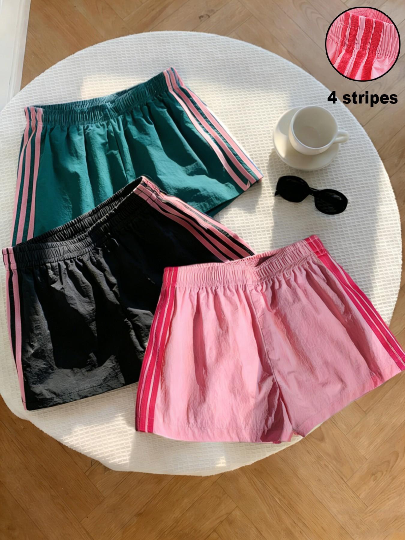 Trendy Comfortable 3-Piece Women's Casual Loose Short Pants, Side Stripe Design, Striped, Elastic Waist, Perfect for Spring Summer Carnival Activities, Casual Fashionable Shorts