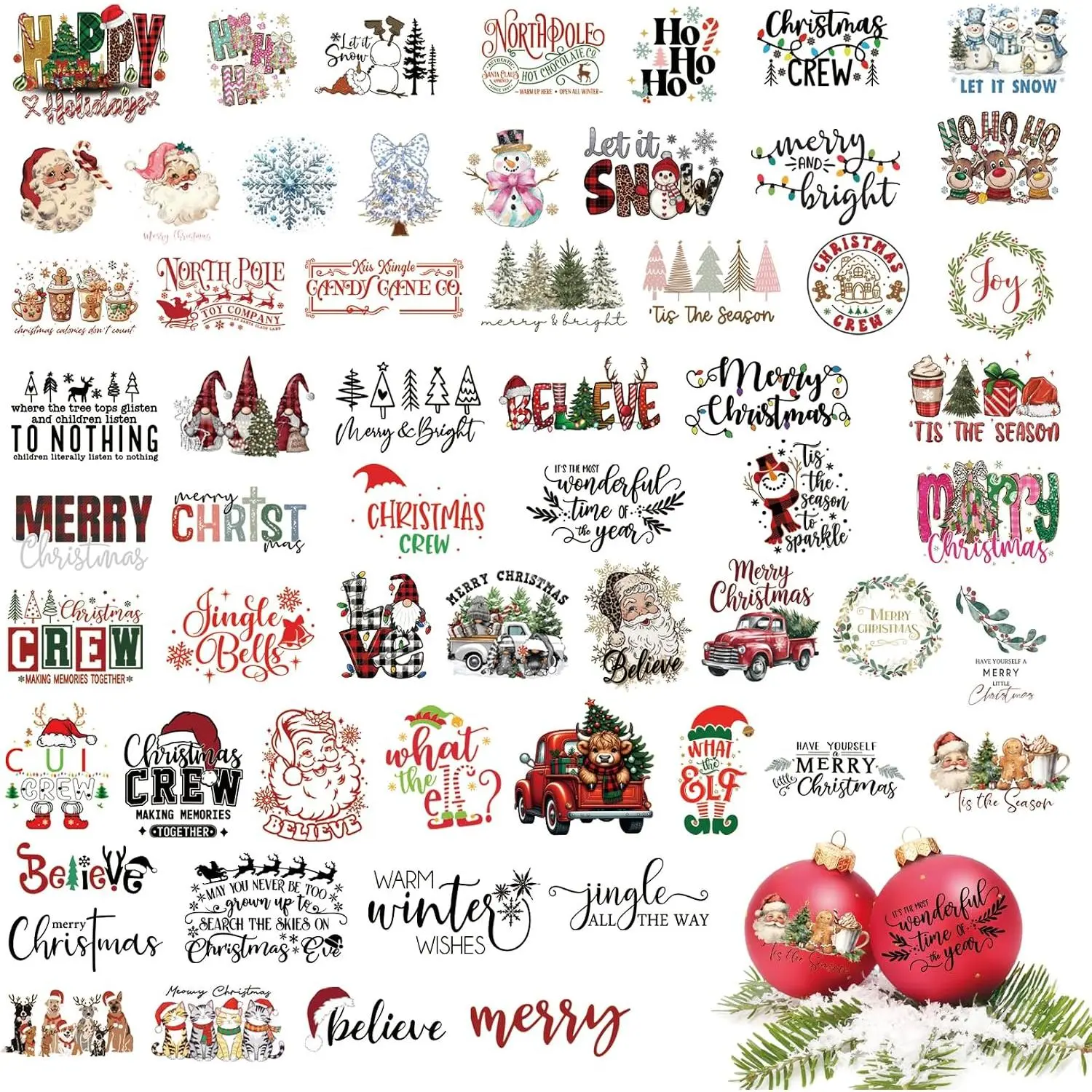 144 count Christmas   for Crafts  Merry Christmas Tree Vinyl Santa Stickers for Ornaments  Glass Jars Cups Bottle Decoration (joy144)
