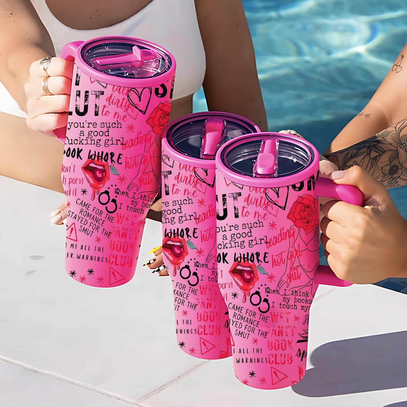 1 Pc 40oz Insulated Mug With Handle And Straw Lid, Double Wall Vacuum Cup, Leak Proof Large Capacity Thermal Mug, Keeps Hot 12 Hours Cold 24 Hours, Smut Book Club Dark Rose Heart Print, Gift For Women Men, Valentine Holiday Car Cup, Tumbler