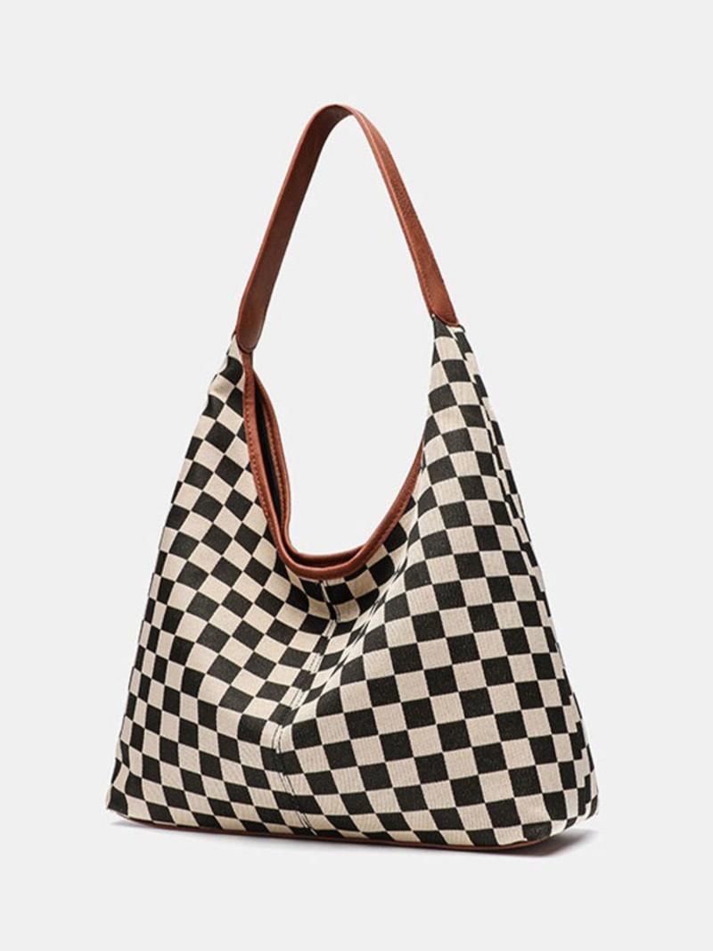 Large-Capacity Checkerboard Tote Bag Daily Bag For Travel And Shopping Shoulder Bag With Inner Pocket, Durable Polyester Material, Lightweight Tote Bag