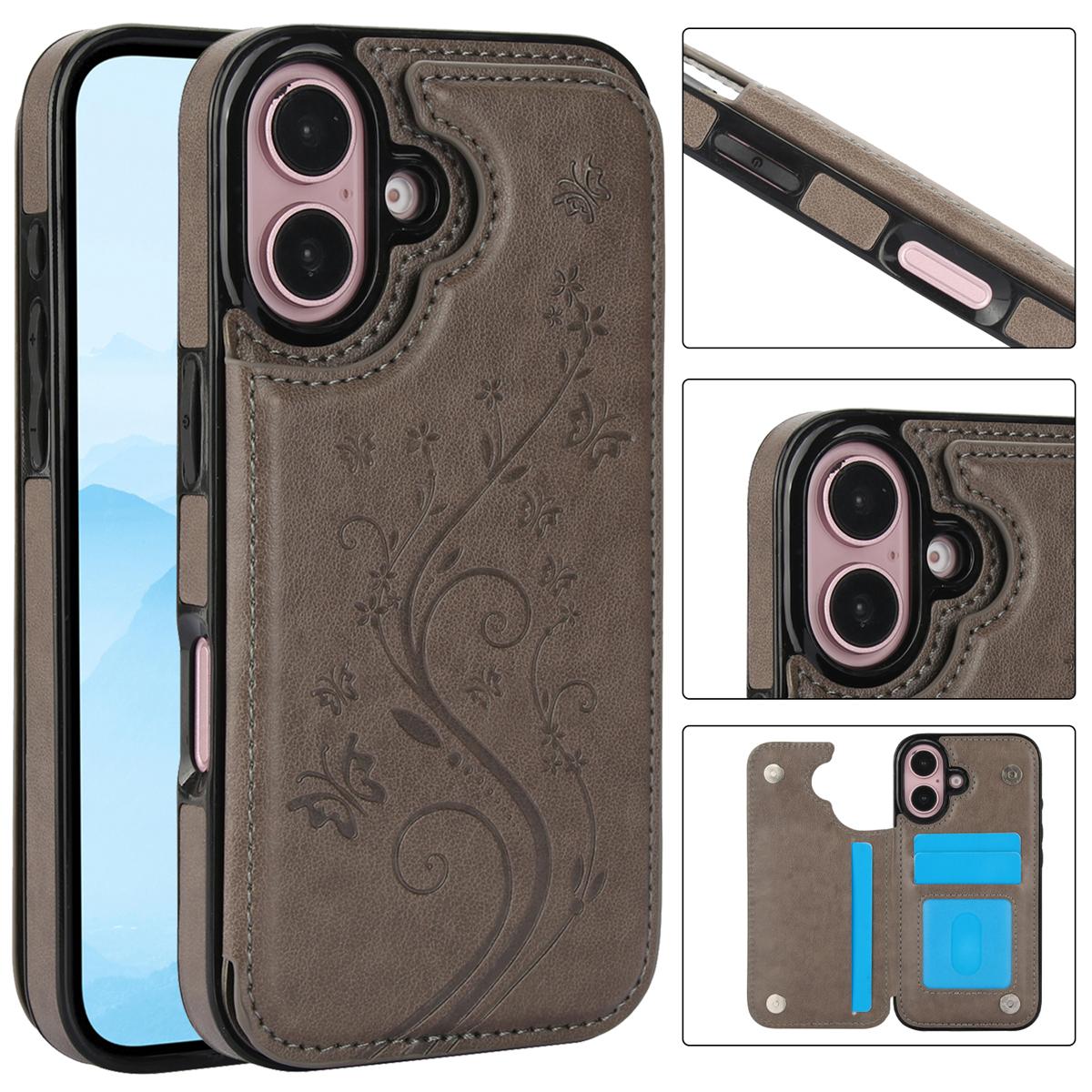 HISTORYOO Card Phone Case For iPhone 17 Pro Max Air 17 16 15 14 13 12 11 Pro Max 16 15 14 Plus/Pro Magnetic Clasp PU-Leather Wallet Card Holder Slot Stand Butterfly Flower Pattern Durable Shockproof Soft TPU Back Cover Rubber Case Autumn Winter Retro Gift