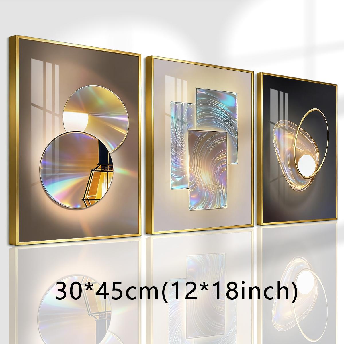 3 Counts Aluminum Alloy Framed Painting, Gradient Iridescent Abstract Light Art Pictures, Home Decoration For Living Room, Bedroom, Office, Restaurant, Hallway Wall Decor, Odorless Print Artwork, Luxury Perfect Gift For Friends And Family