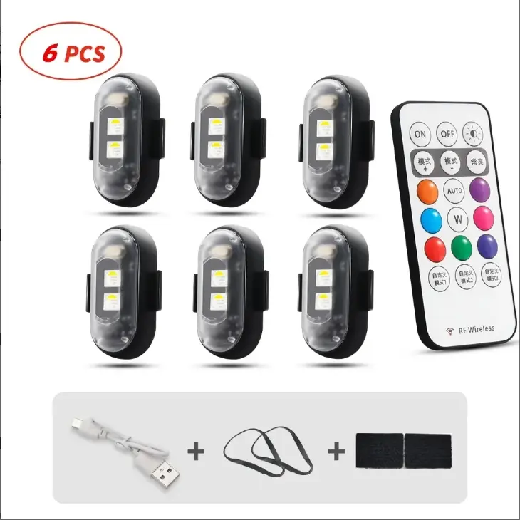 12pcs RGB Led Aircraft Strobe Light Remote Wireless Motorcycle Flash Light Warning Lights for   Bike Car Multifunctional