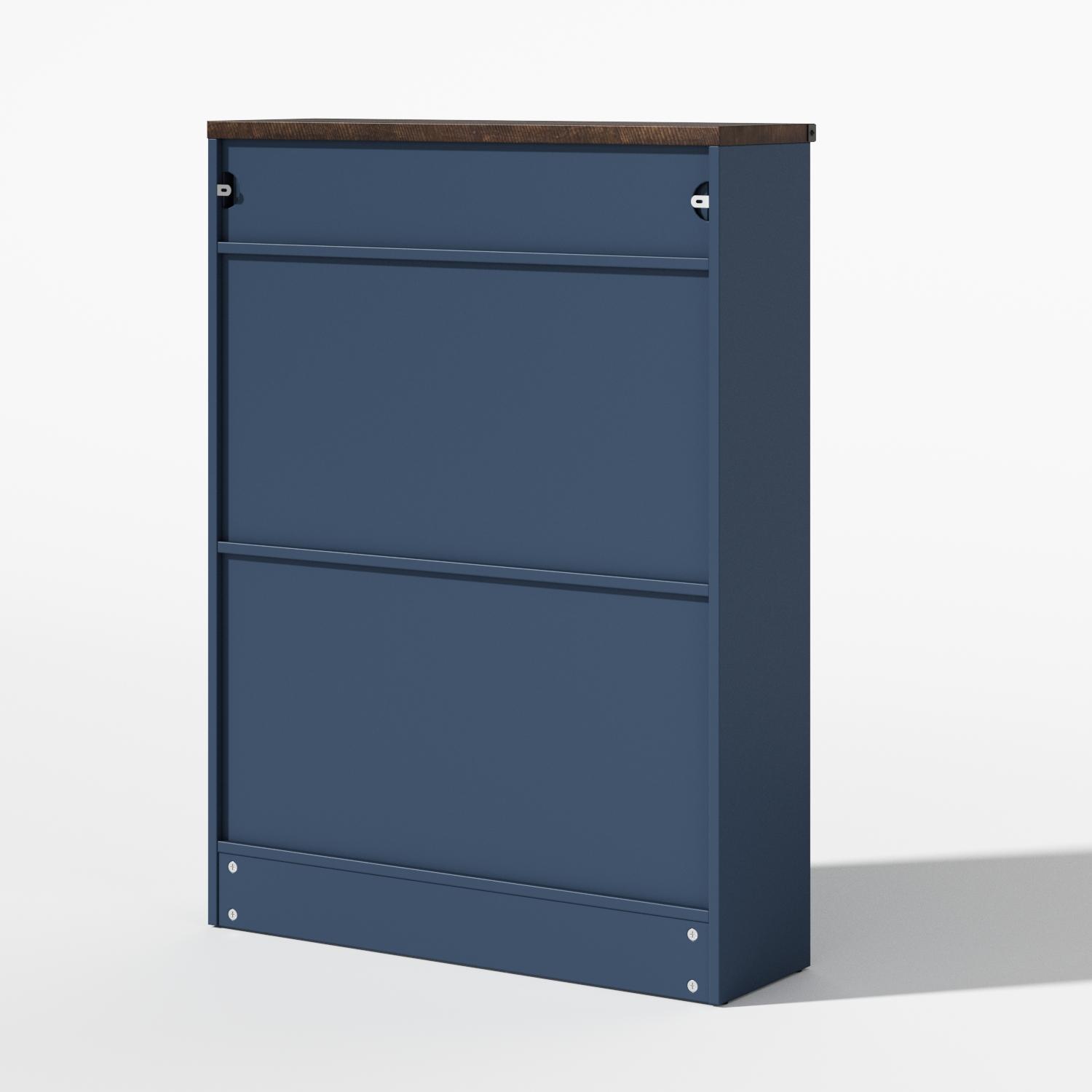 Farmhouse Shoe Storage Cabinet with 2 Hidden Flip Drawers & 2 Drawers – Narrow Freestanding Shoe Rack Organizer with Adjustable Shelves for Entryway