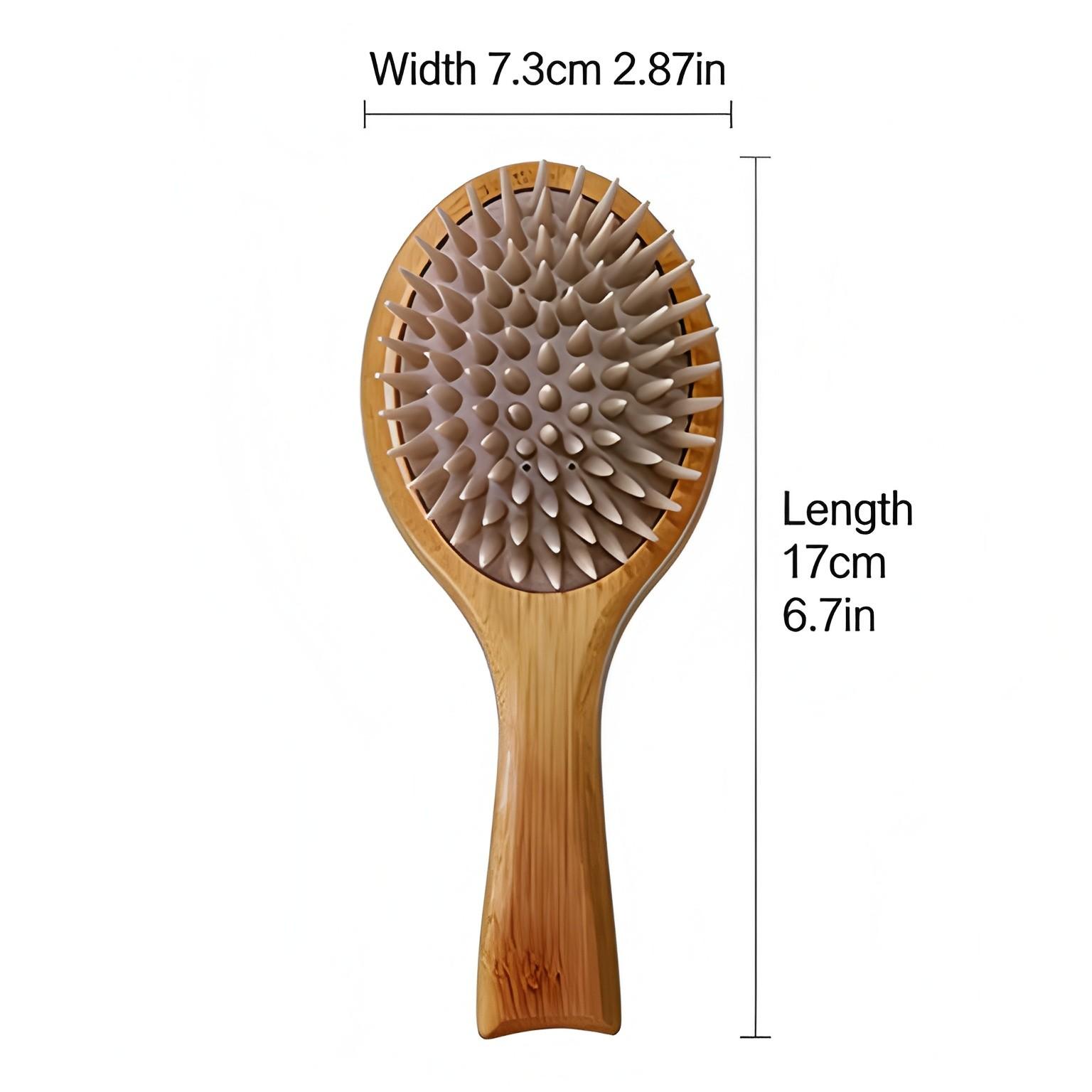 Silicone Massage Comb Bamboo Handle Scalp Massager Brush, Relaxing Meridian Stimulation, Hair Care Tool for Stress Relief