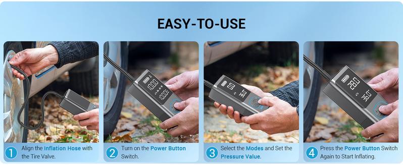 150PSI Cordless Tire Inflator Portable Air Compressor,4+N Auto Stop Modes,Digital Gauge,Light weight,8000mAh Deflation Air Pump,E-bike,Motorcycle,Car,ball 150PSI Cordless Tire Inflator Portable Air Compressor,4+N Auto Stop Modes,Digital Gauge,Light weight,8000mAh Deflation Air Pump,E-bike,Motorcycle,Car,ball