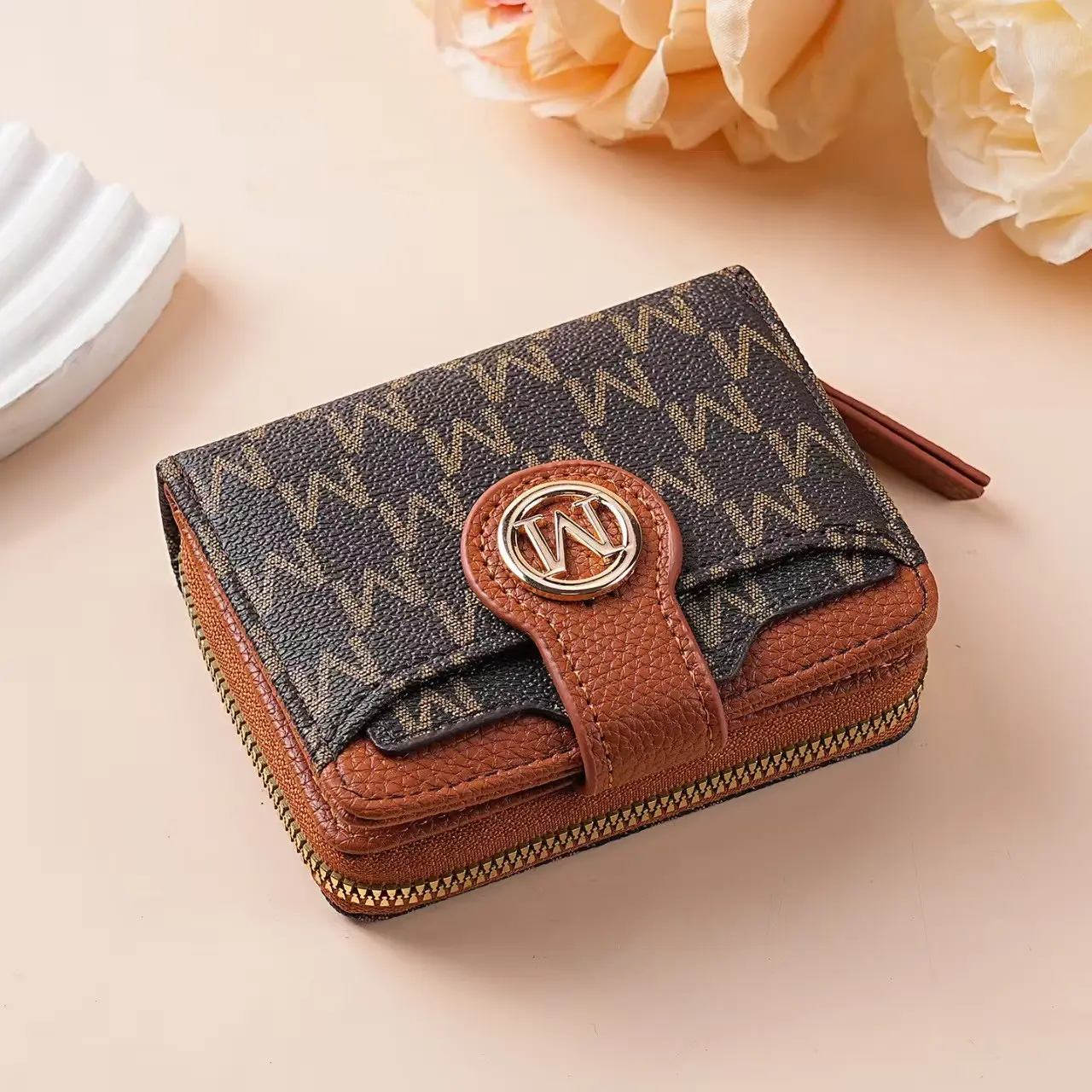 New Vintage Color Wallet, Multi-Card Slot, Large Capacity, High-Quality Women's Handheld Short Wallet, Letter Design, Single Zipper, Pu Leather Wallet