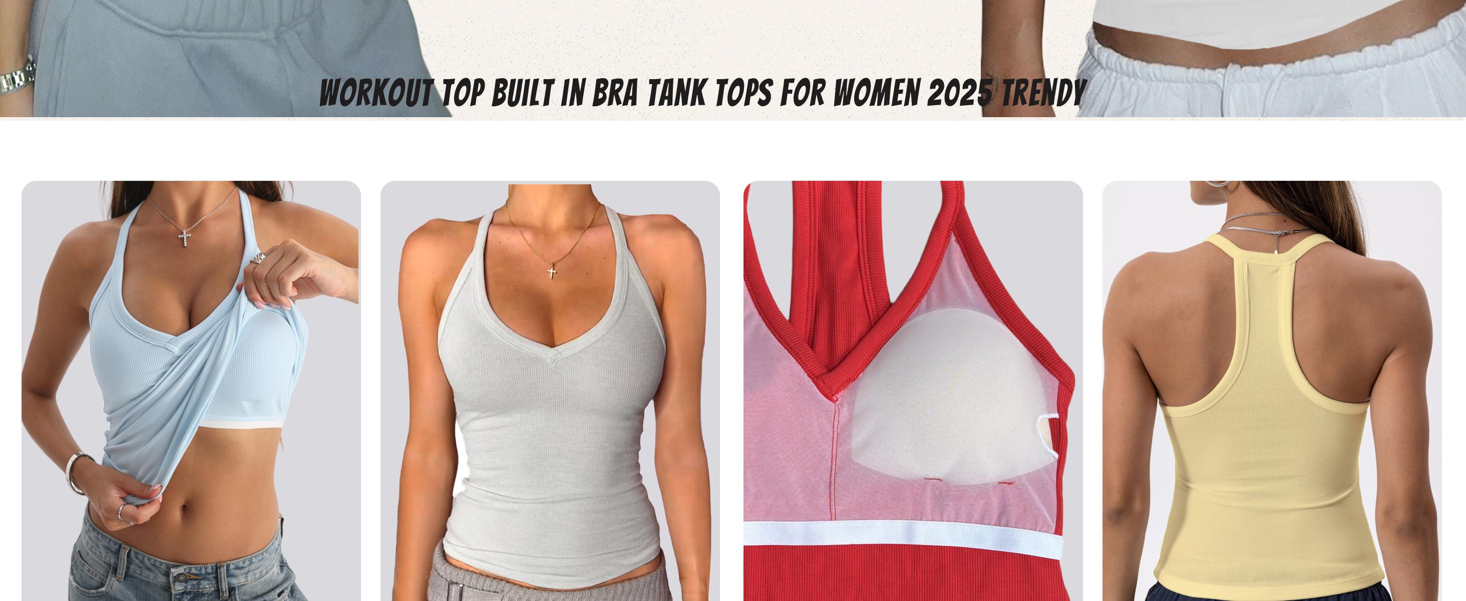 Danysu V Neck Cotton Tank Tops with Built-in Shelf Bra Sleeveless Racerback Fitted Basic Cami Shirts
