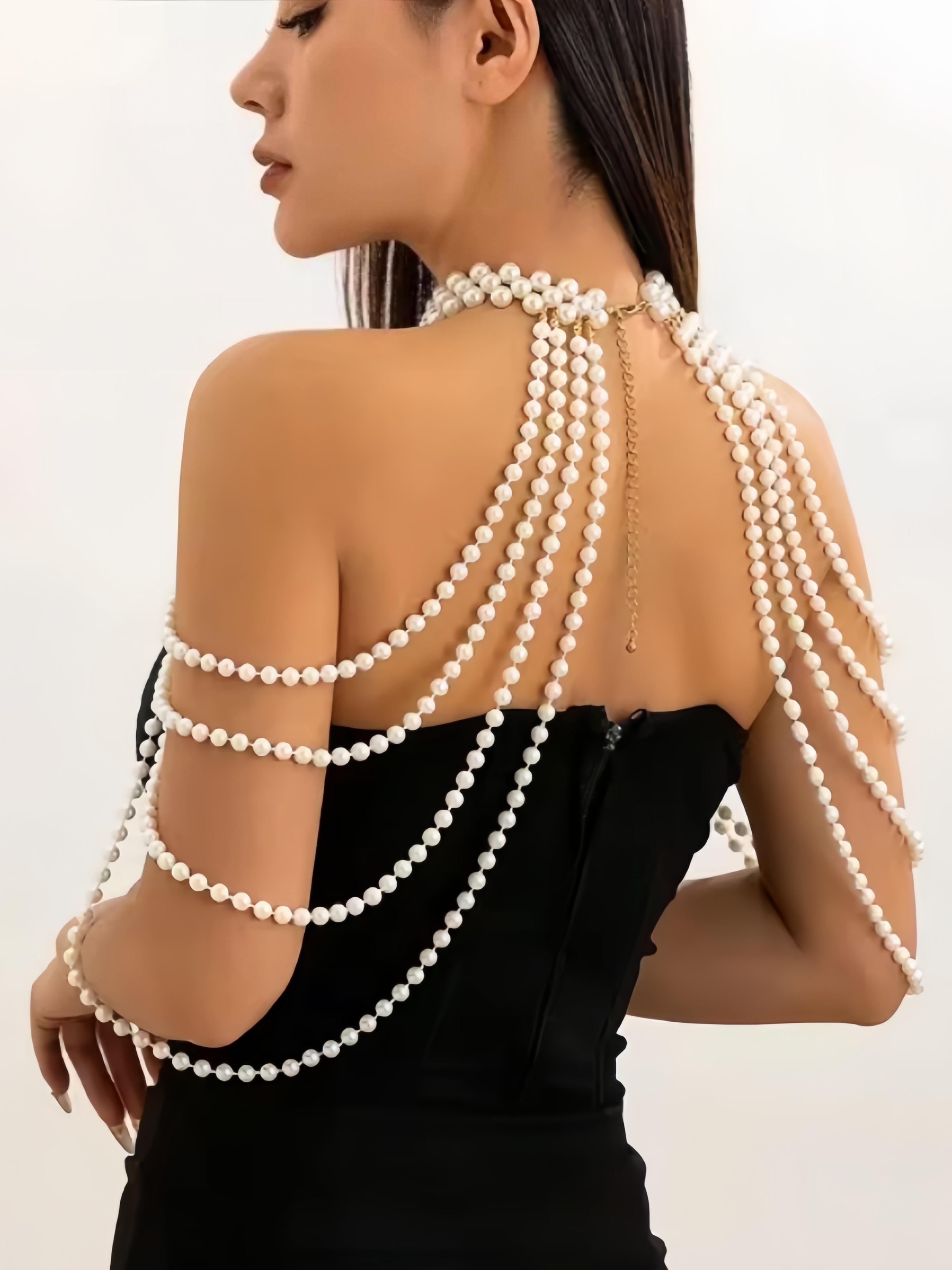 Bridal Tassel Imitation Pearl Shoulder Chain Necklace, Elegant Shawl Wedding Jewelry, Women's Accessory, New 2026 Design